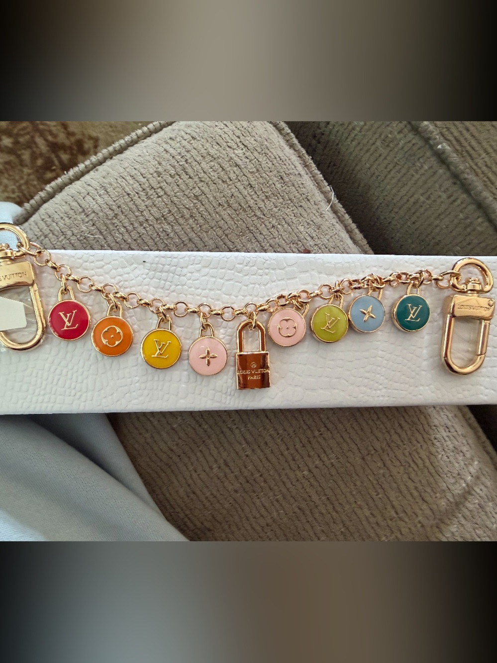 Multicolor Enamel monogram bag charm chain